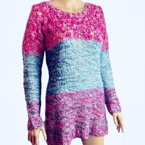 Keds knit tunic sweater lattice heather jewel tone teal and raspberry